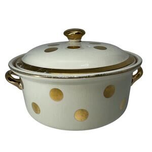 Vtg 1950 Hall's Superior Kitchenware Covered Casserole Dish Bowl Gold‎ Polka Dot